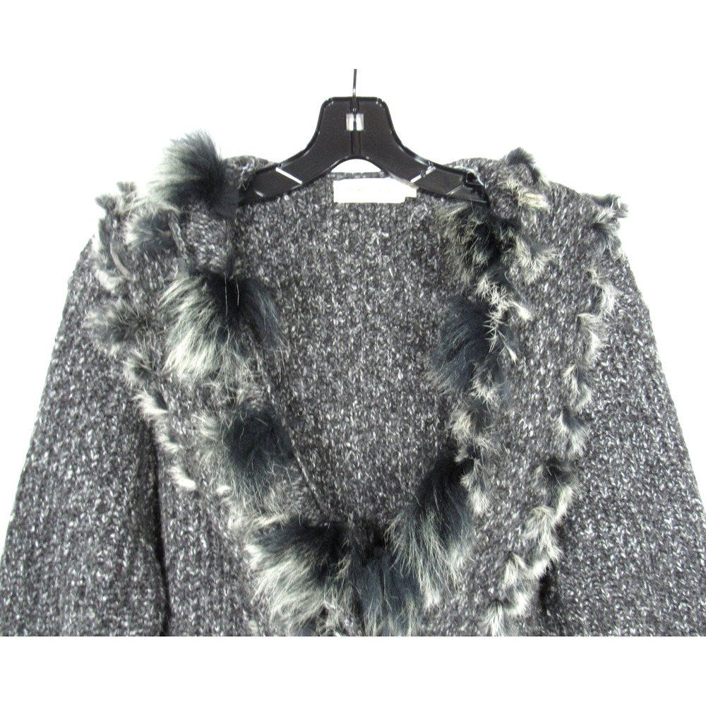 SIMPLY COUTURE Heather Gray WOOL BLEND Fuzzy FAUR TRIM Sweater Cardigan Sz XL - Picture 2 of 4